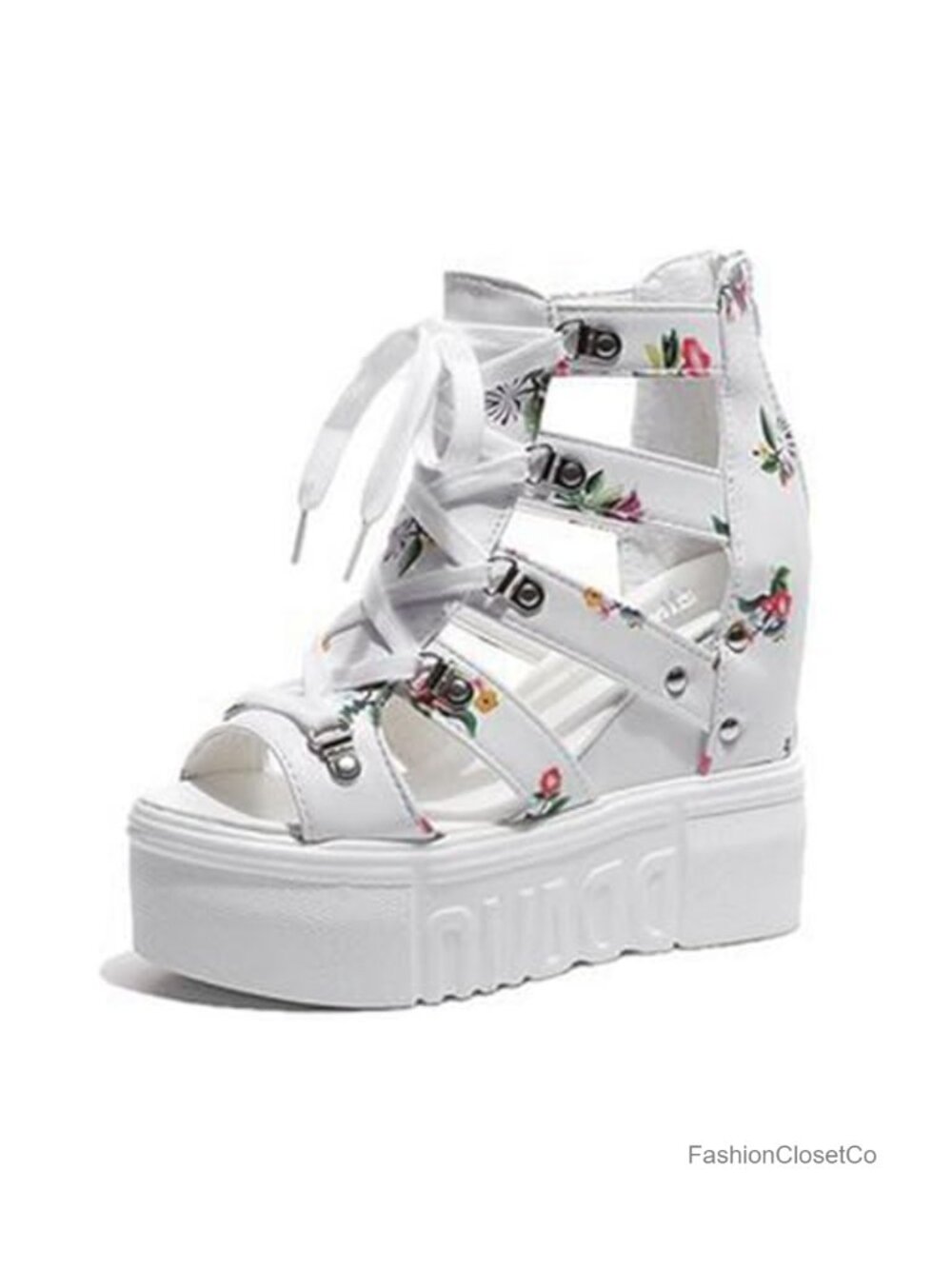 Florals Wedge Platform Sandals for Women Gladiator Peep Toe Chunky Hidden High